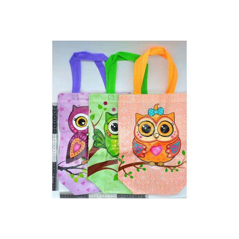 B – 039 bolsa plastificada diseño búho variedad de colores 26×29 CM C/12 XH4418